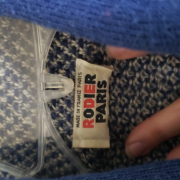 Rodier Paris cardigan sweater longline, made in Paris France, blue, wool. Large - Picture 5 of 8